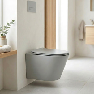 WC suspendu Infinitio gris mat sans bride et fixations invisibles + abattant frein de chute (GreyInfinitio)