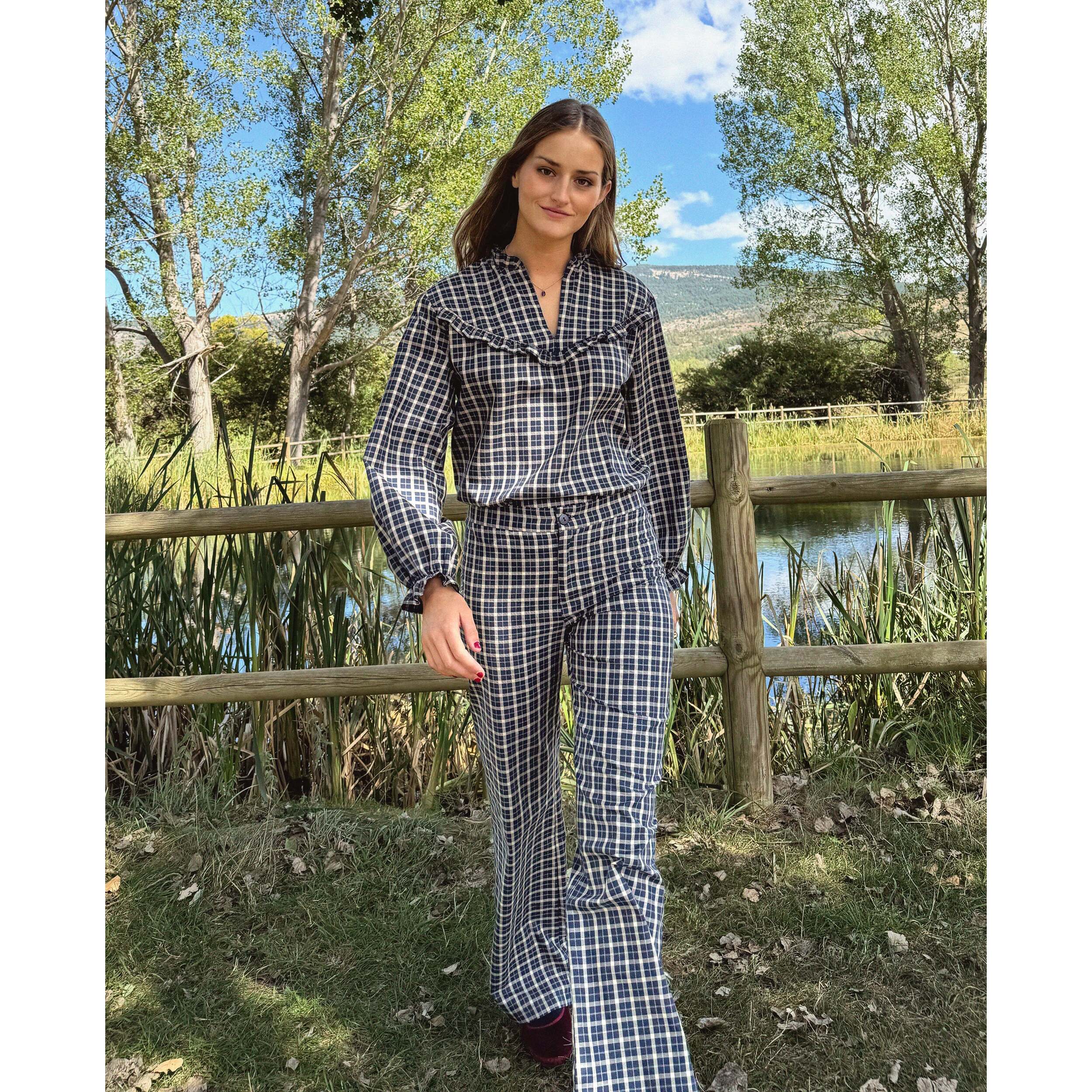 Pantalón recto de cuadros