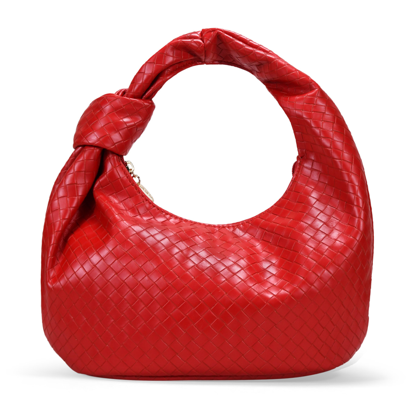 Bolso de hombro rojo trenzado con nudo