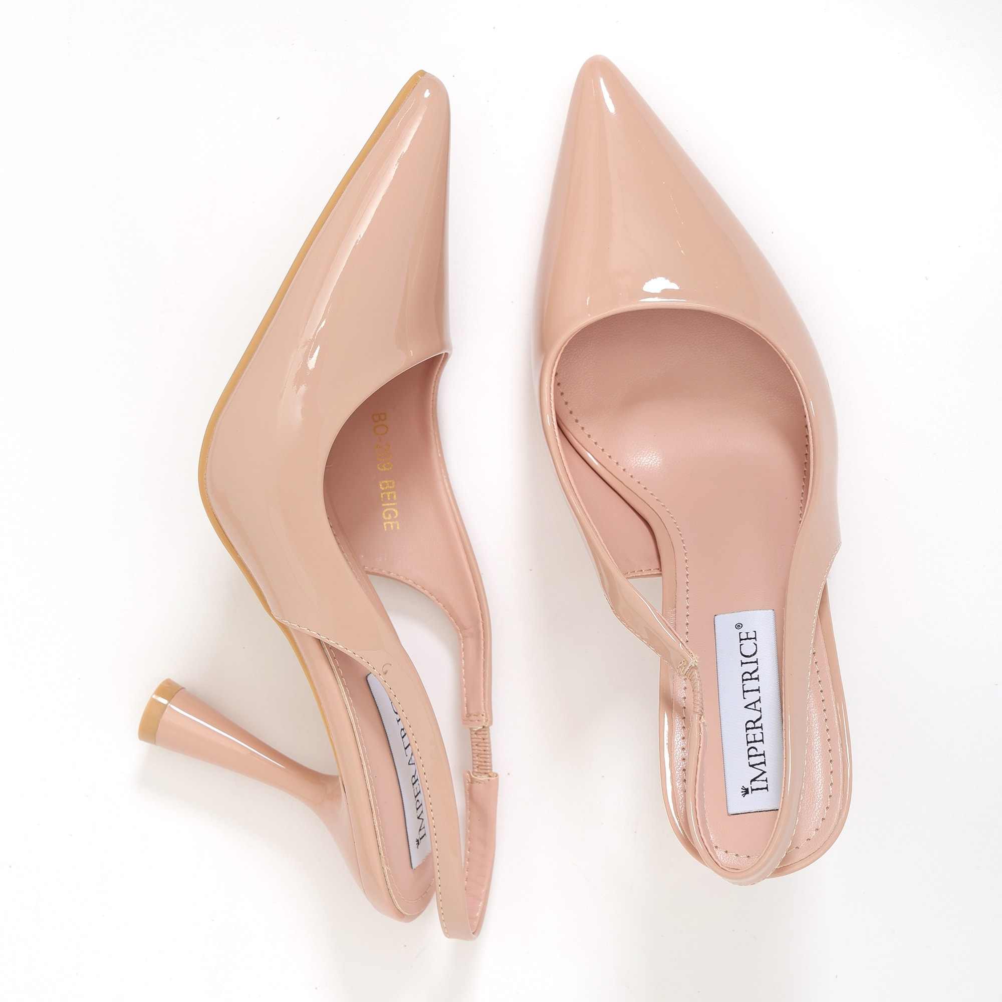 Dècolletè slingback in simil pelle verniciata con tacco a rocchetto tondo