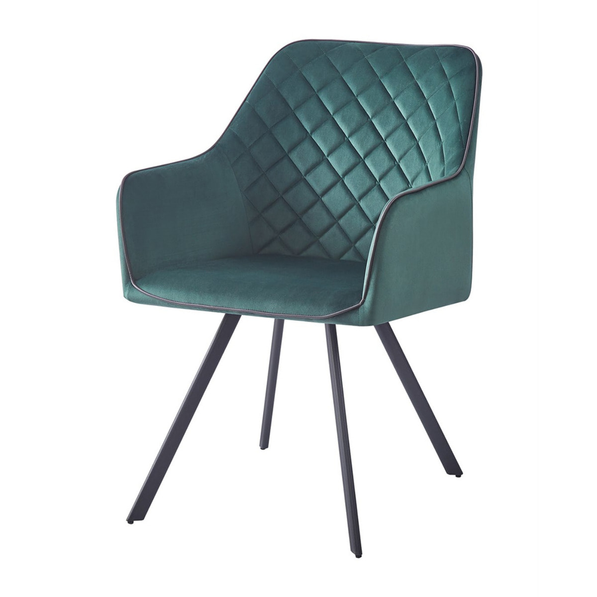 Sedia di design Amber in velluto verde e metallo