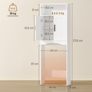 Mueble sobre Inodoro, Armario sobre Inodoro, Mueble de Baño con 2 Puertas de Cierre Silencioso, Estante Abierto para Lavanderías, Espacios Pequeños, 64x21x173,5 cm, Blanco