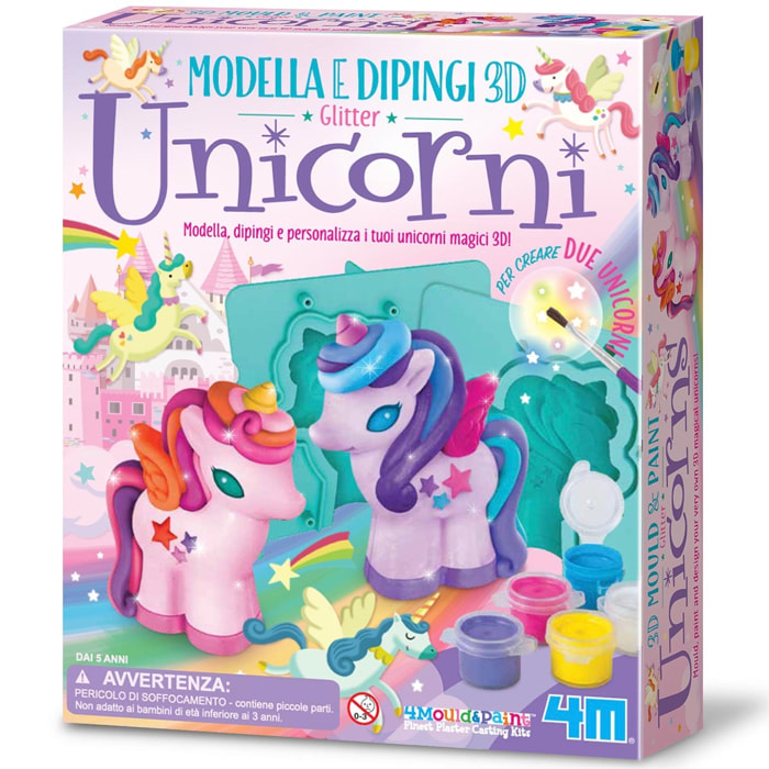 Modella & Dipingi- Unicorni Glitter 3D