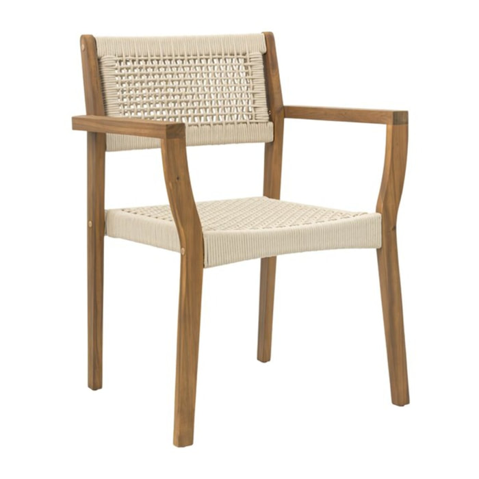 Chaise de jardin Tina -bois massif d'acacia et corde-couleur beige 58 x 83 x 60 cm