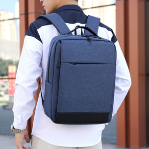 DAM Mochila multi compartimento porta Laptop 15,6". Alta resistencia. Toma USB externa, salida de auriculares. 30x12x40 Cm. Color: Azul