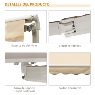 Toldo Manual Retráctil Plegable con Manivela 295x245cm para Balcón Terraza Beige