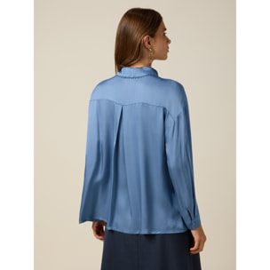 Oltre - Camicia in raso con profili decorati - Azzurro
