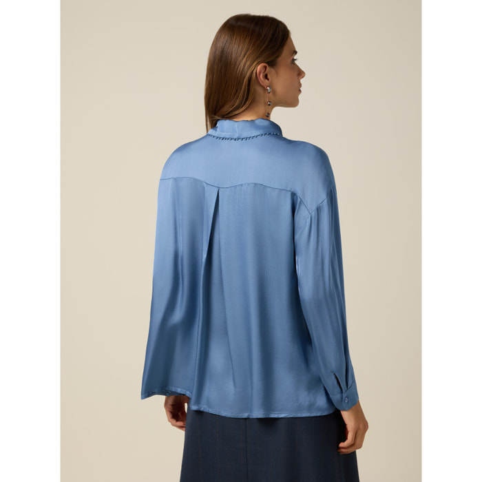 Oltre - Camicia in raso con profili decorati - Azzurro