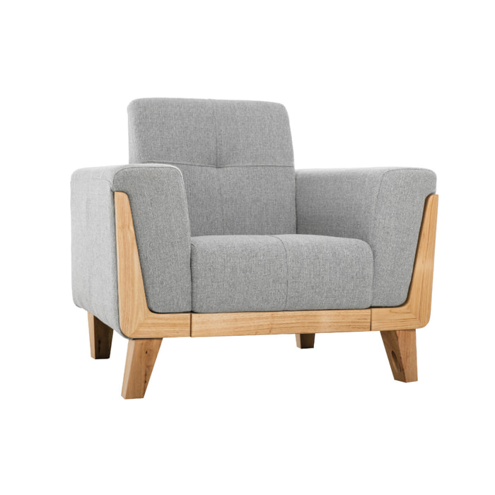 Fauteuil scandinave en tissu gris et bois clair FJORD