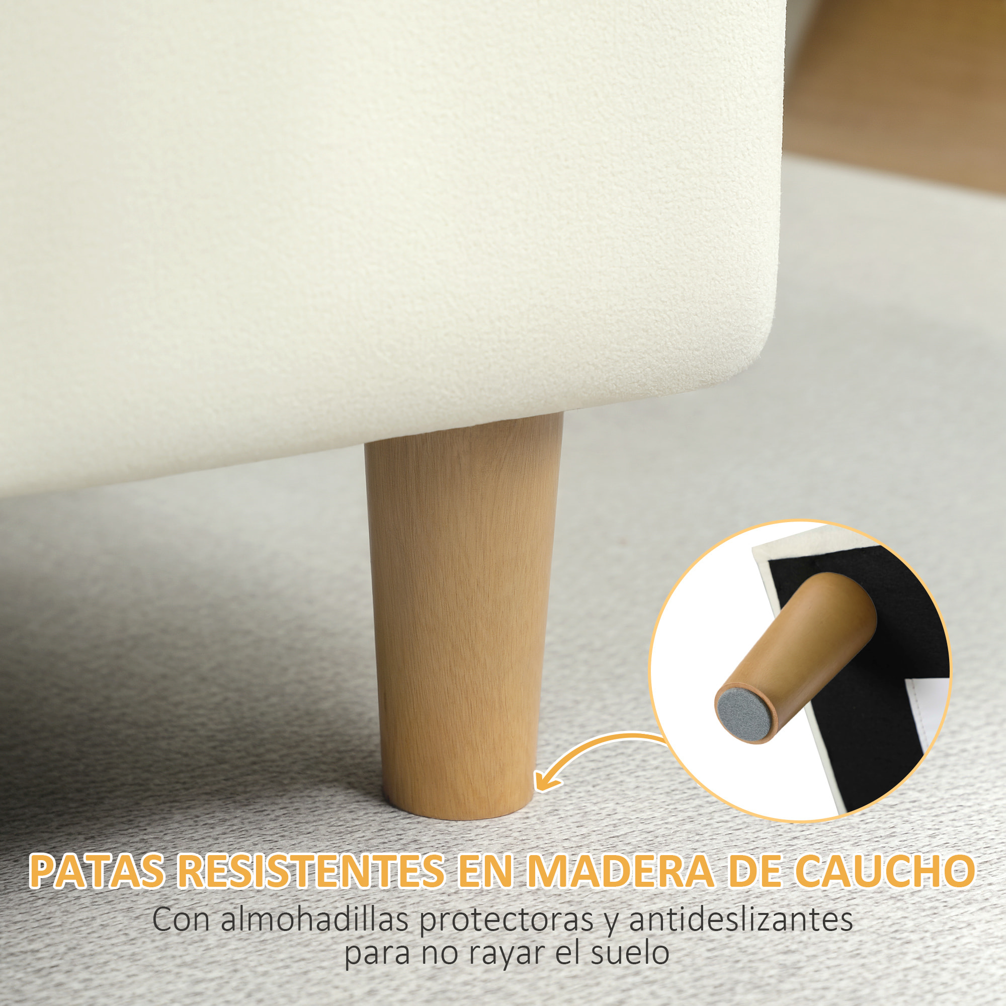 Puff Almacenaje Baúl Tapizado de Terciopelo 100x50x43 cm con Patas de Madera Capacidad 71L Soporta 240 kg Banco Almacenaje para Dormitorio Pasillo Salón Blanco Crema