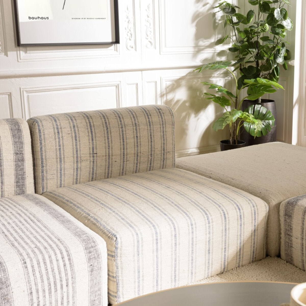 GLORIA - Canapé modulable 6 pièces en coton gris et beige