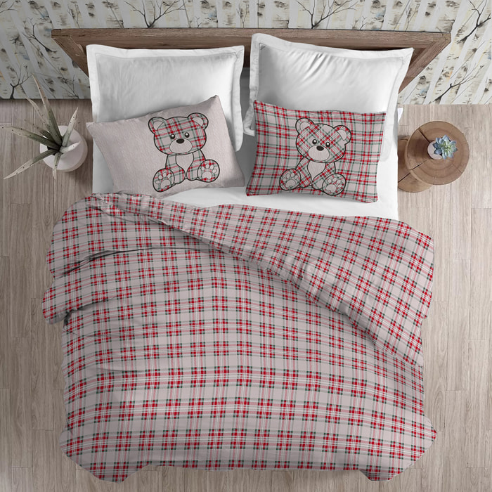 Parure copripiumino in flanella orsetto tartan rosso flanella 100% cotone