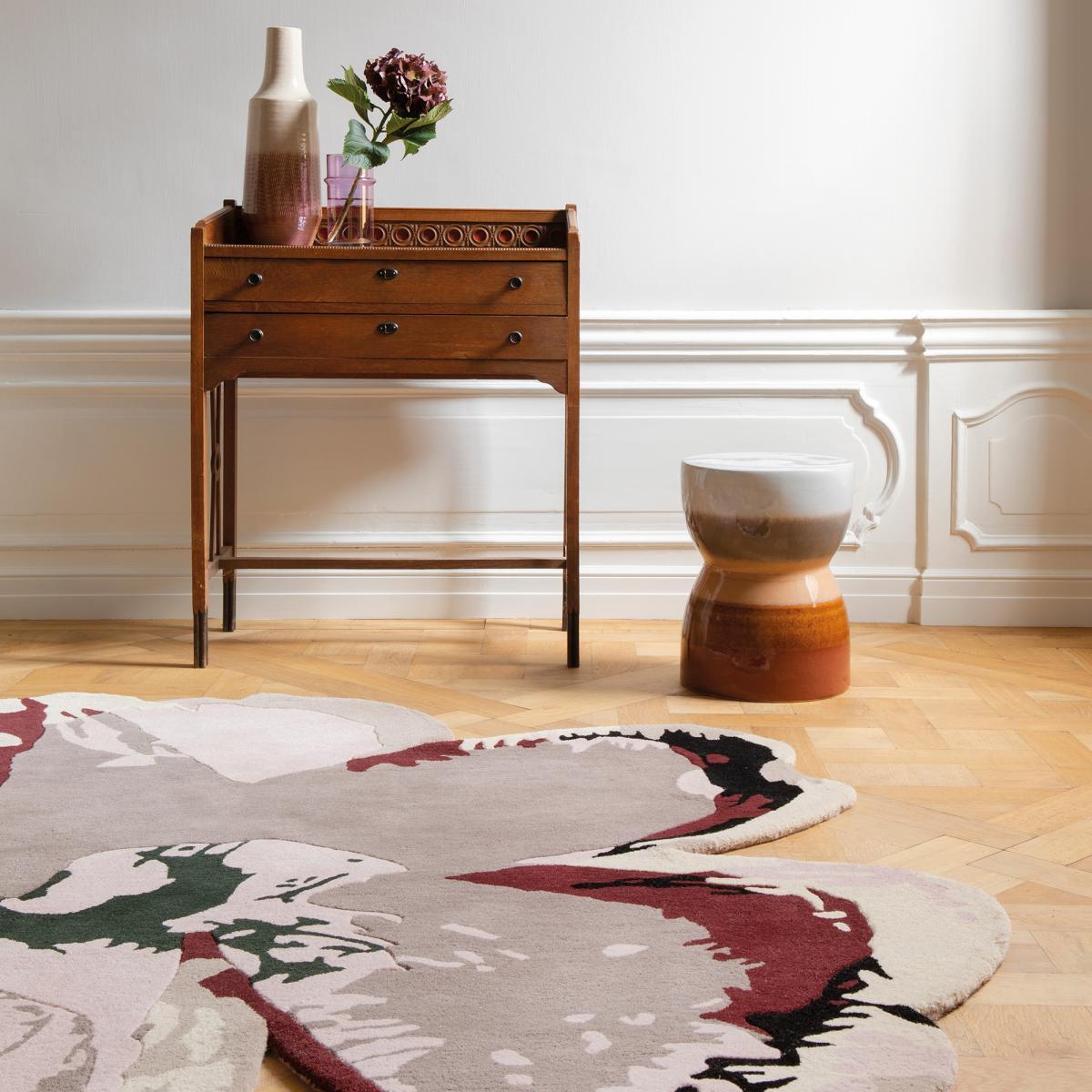 Tapis salon et chambre fait à la main en laine motif floral CHICDOUV