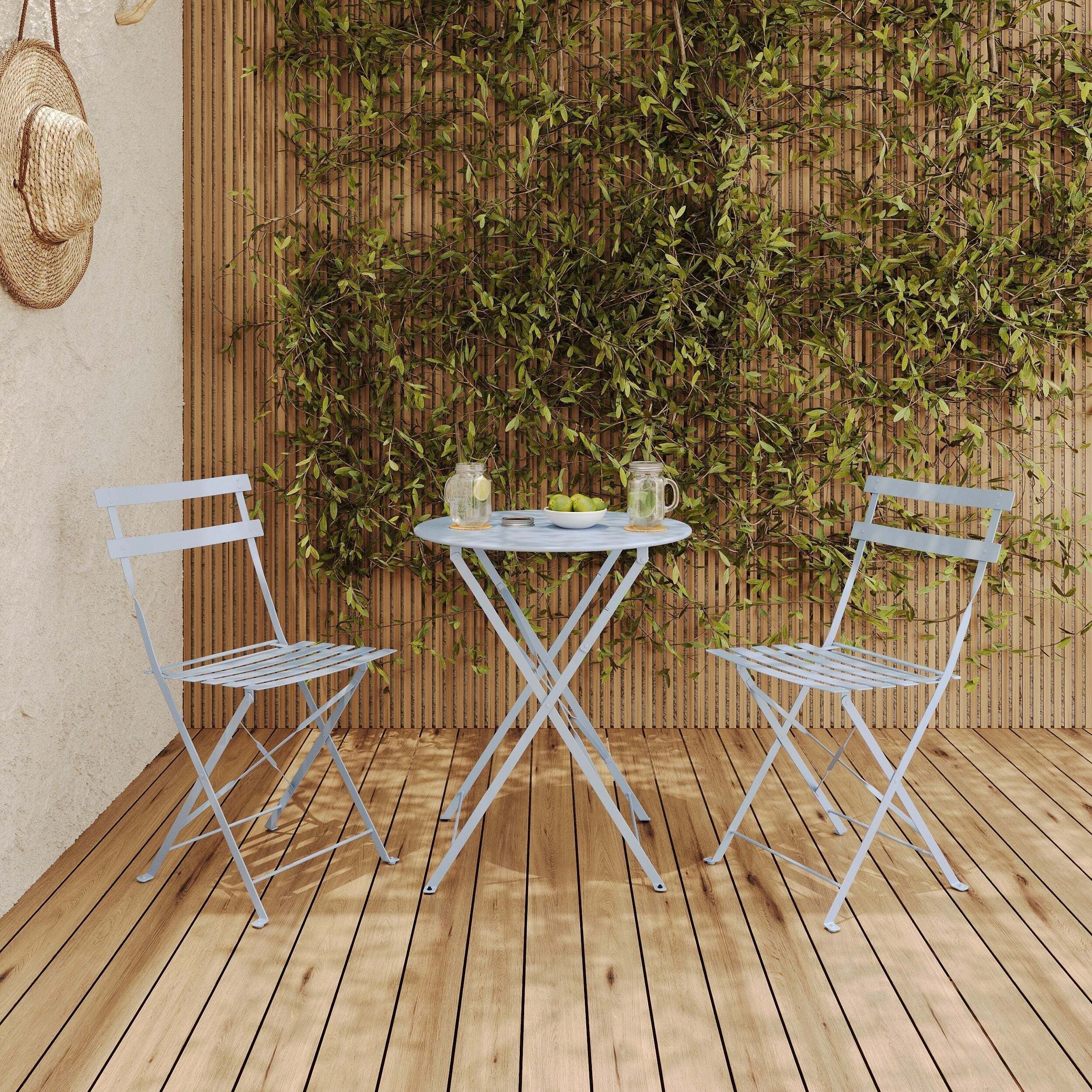 Lot de 2 chaises de jardin en métal bleu pastel, pliantes - Kayla