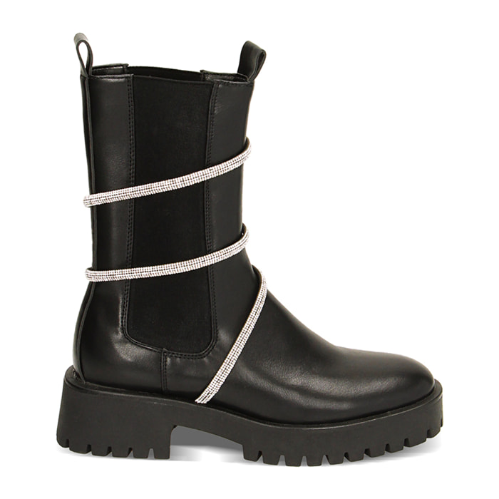 Botines negros con diamantes de imitación