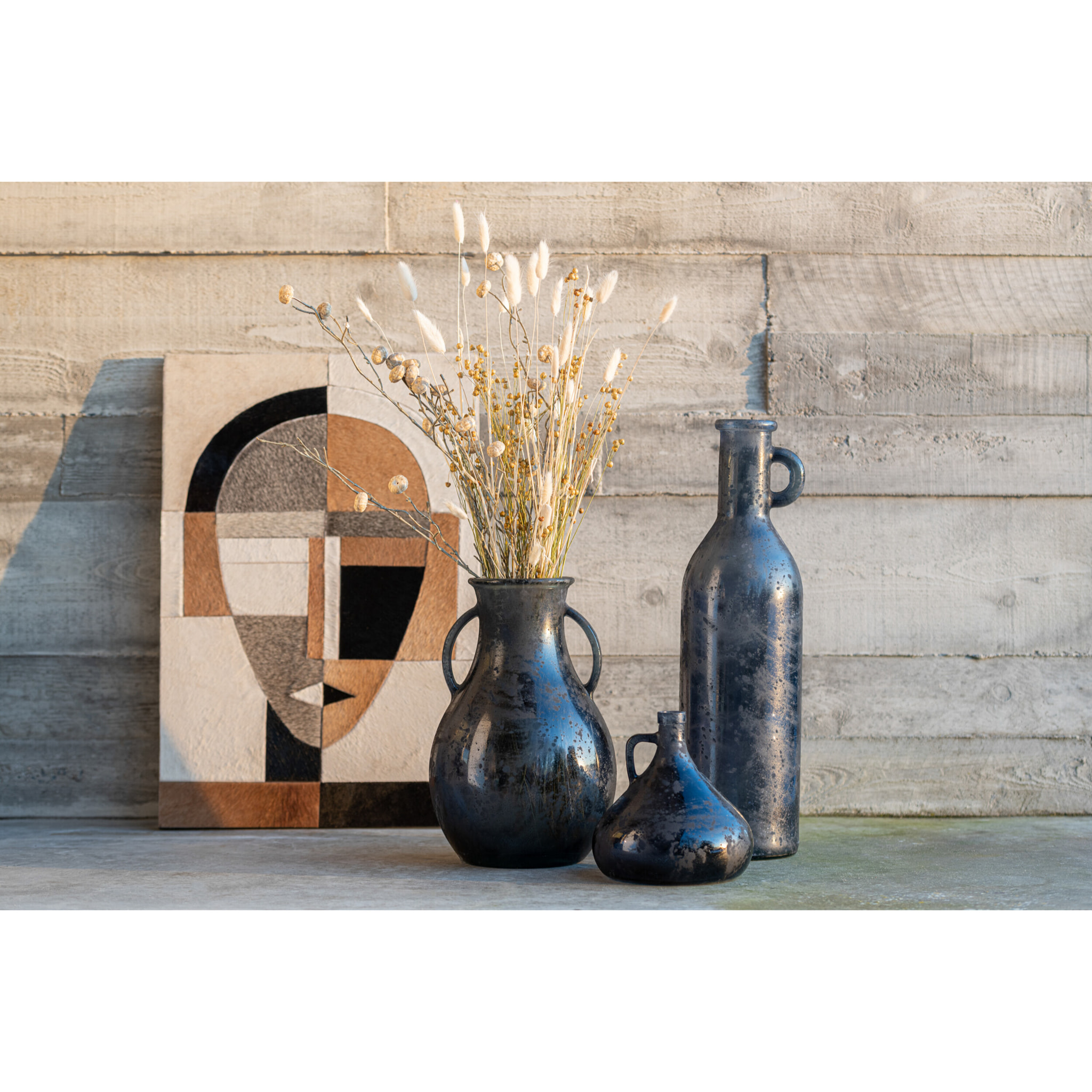 J-Line vase Bouteille + Anse - verre - gris/bleu - 18 cm de hauteur
