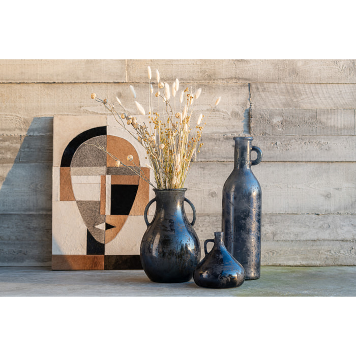 J-Line vase Bouteille + Anse - verre - gris/bleu - 18 cm de hauteur
