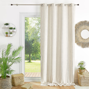 Rideau 100% coton à rayures beige LOURMARIN - Beige
