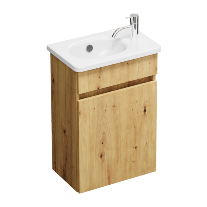 Pack meuble suspendu lave-mains Joline chêne + Robinet lave-mains eau froide Duravit Wave Chromé brillant