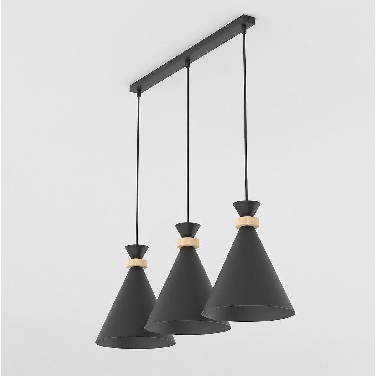 Lampada a sospensione Zero in acciaio nero opaco e legno