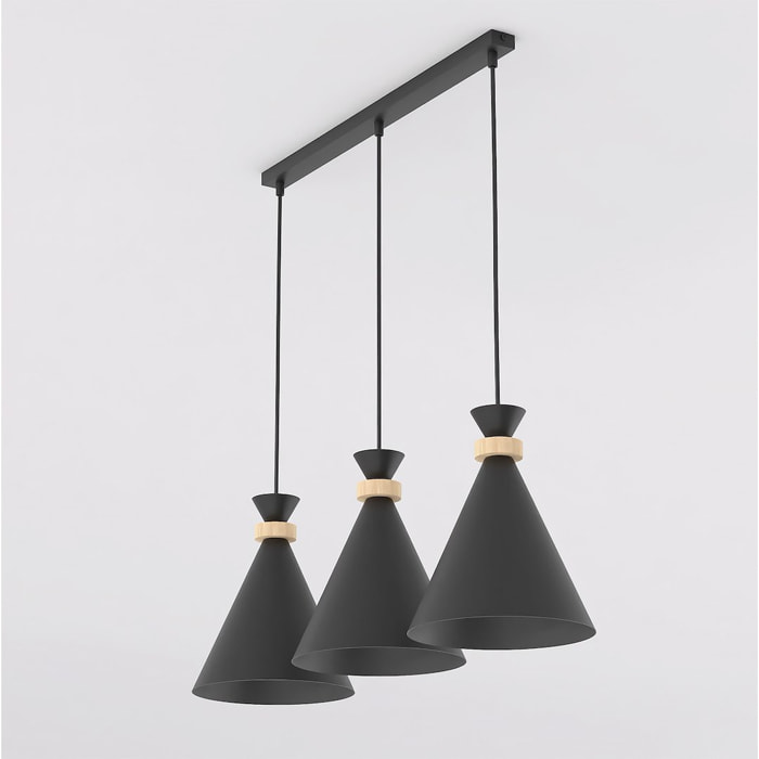 Lampada a sospensione Zero in acciaio nero opaco e legno