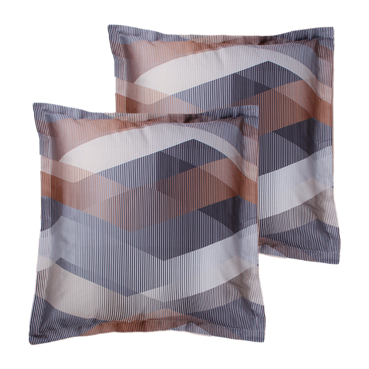 Lot de 2 Taies d'oreiller satin de coton imprimé Helix Brown