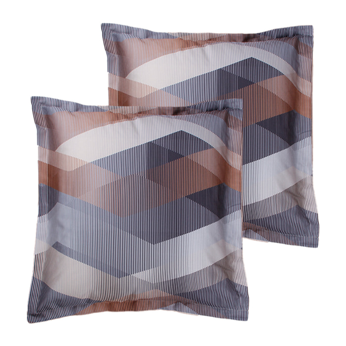 Lot de 2 Taies d'oreiller satin de coton imprimé Helix Brown
