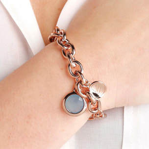 Bracciale Catena Rolo con Ciondolo in Pietra Naturale Tonda Onice Nero