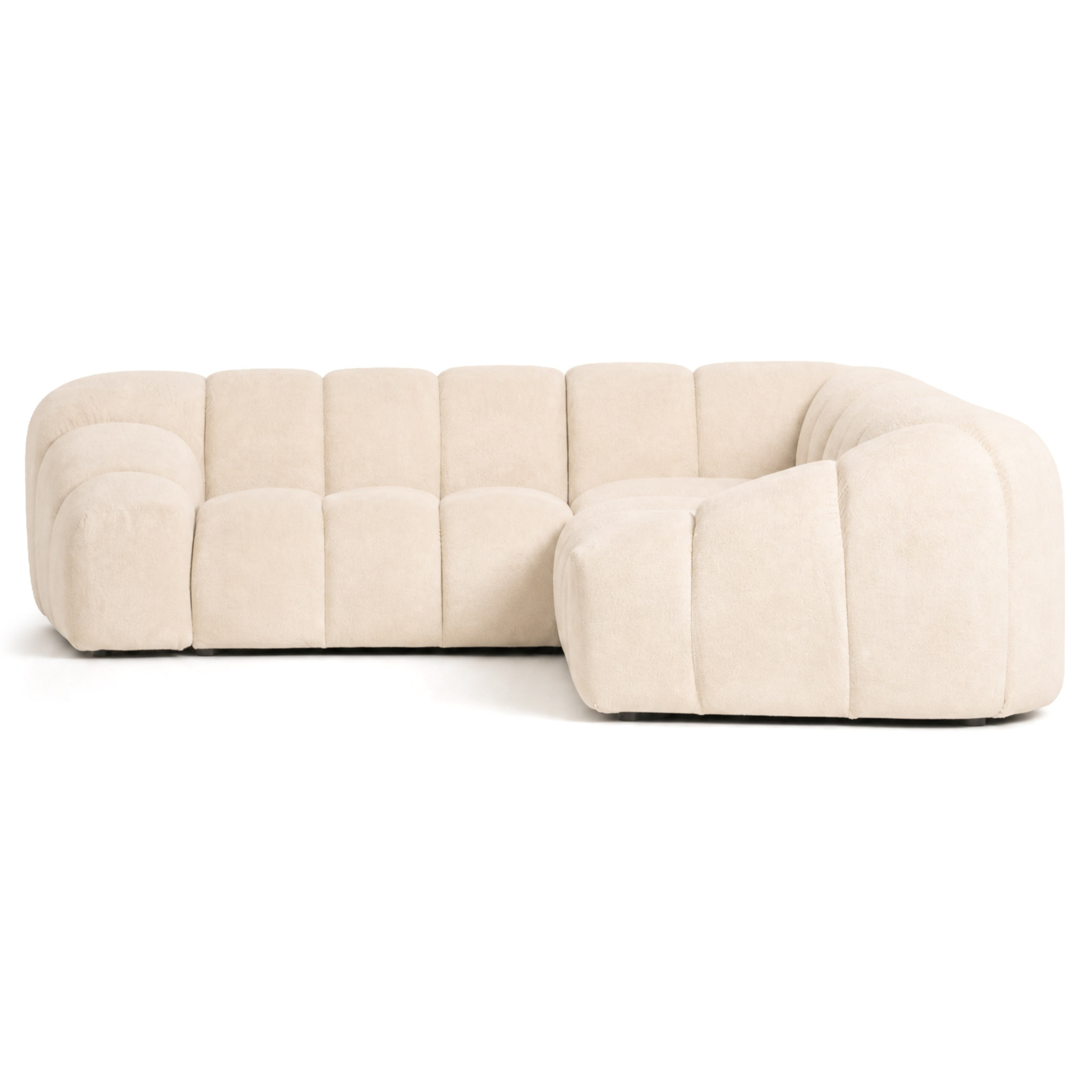 Ava - Canapé d'angle L 5 places en velours texturé - Beige