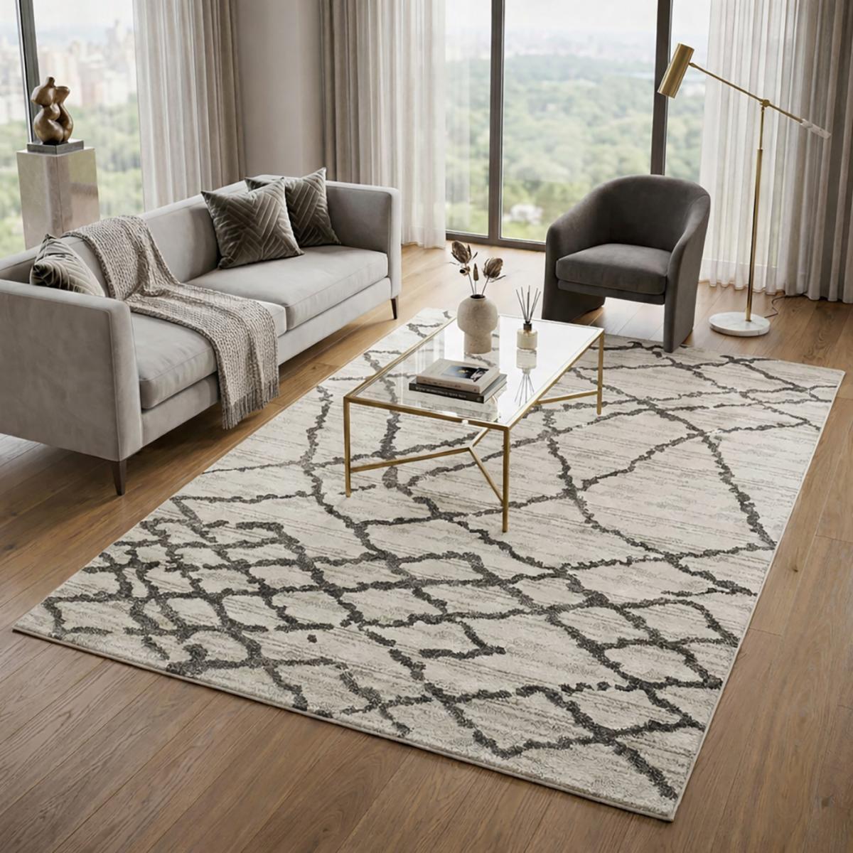 Tapis Bapo motif traditionnel Berbère, beige et noir