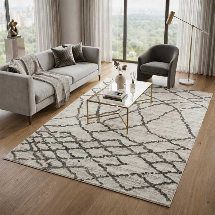 Tapis Bapo motif traditionnel Berbère, beige et noir