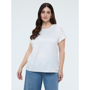 Fiorella Rubino - T-shirt bimaterica con scollo tondo - Bianco