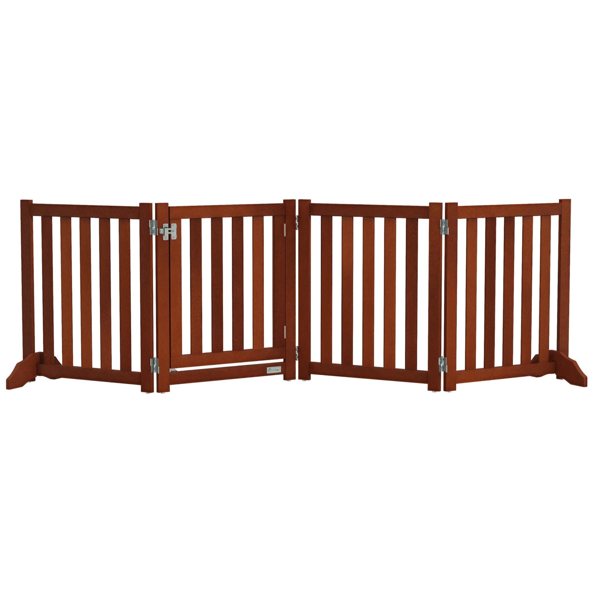 Barrera de Seguridad para Perros Plegable para Escaleras y Puertas Valla para Perros Pequeños de 4 Paneles con Soporte de Pie para Interiores 205x30x60 cm Marrón