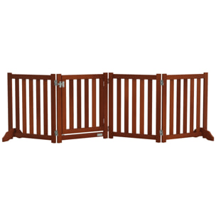 Barrera de Seguridad para Perros Plegable para Escaleras y Puertas Valla para Perros Pequeños de 4 Paneles con Soporte de Pie para Interiores 205x30x60 cm Marrón