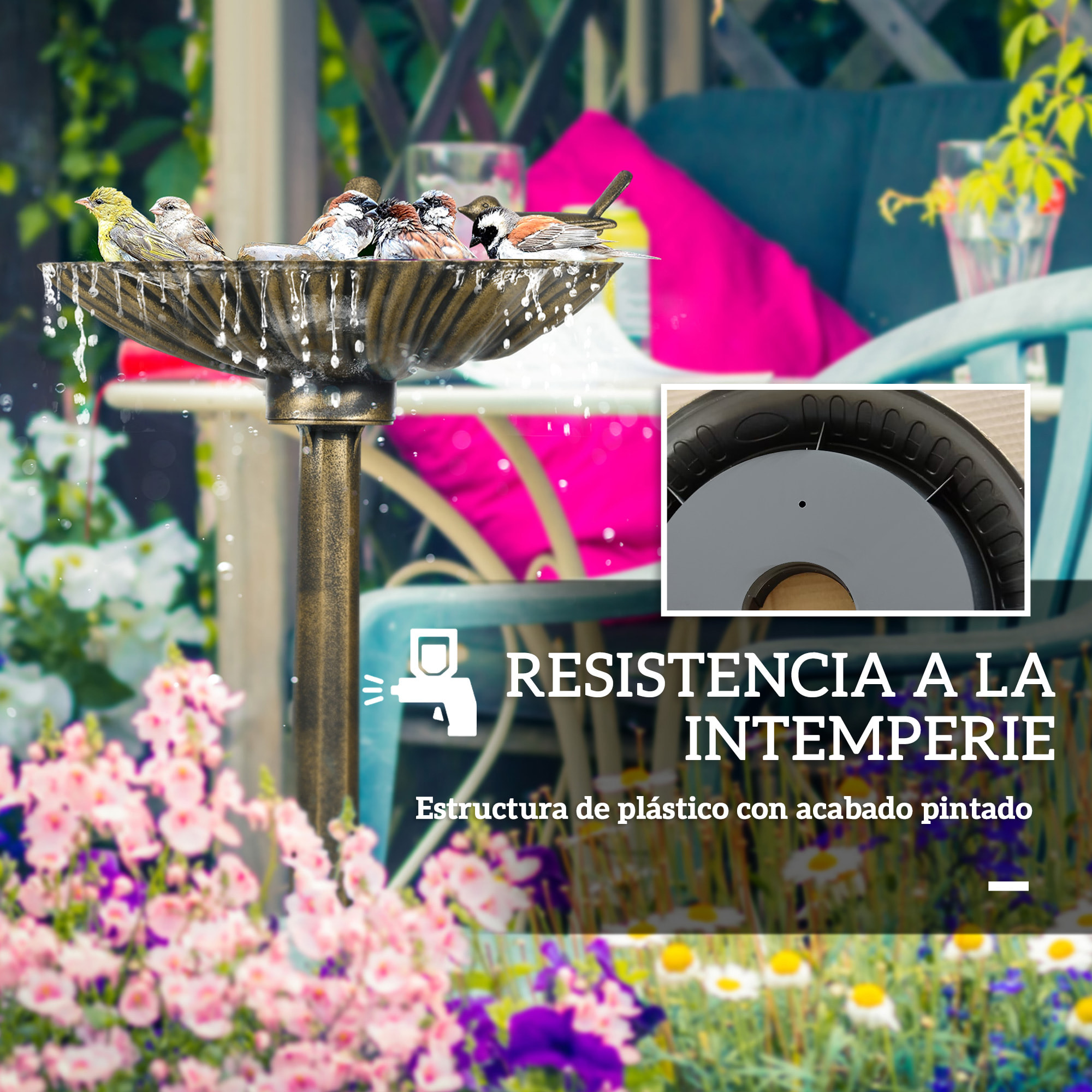 Baño para Pájaros de Jardín al Aire Libre, Altura 81 cm, Comedero para Pájaros con Base de Pedestal, Diseño de Concha y Acabado Envejecido, Ligero y Resistente, Bebedero para Aves, Bronce
