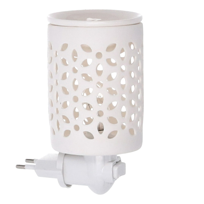 Bruciaessenze plug in ceramica traforato bianco cm10,3x7,2h14