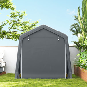 Carpa de Jardín Exterior para Herramientas, Bicicletas, 2,4x2x2 m, Cobertizo Exterior con Marco de Metal, Puerta Enrollable con Cremallera, Impermeable, Anti-UV, Garaje Portátil, Gris Oscuro