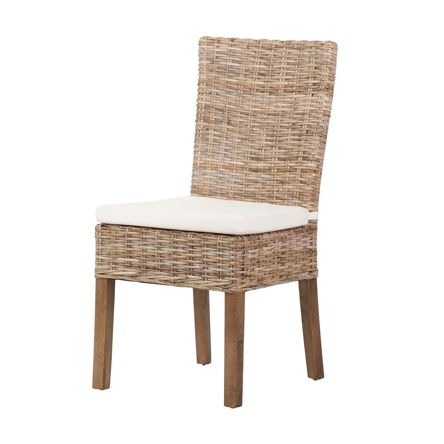 Silla Ratan Lino Madera Beige Natural 53x48x98 Cm