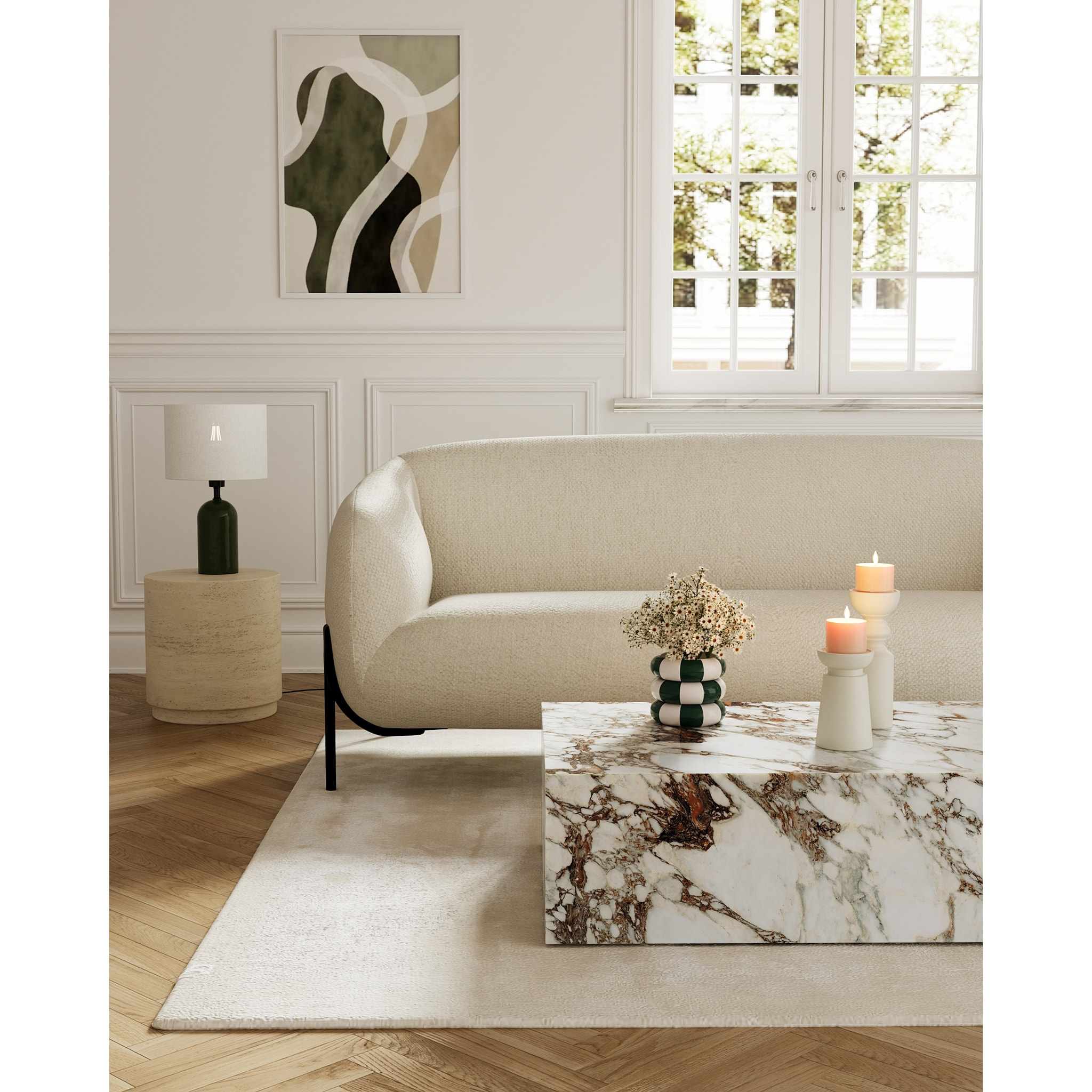 Becker - Lampe à poser en céramique verte avec abat-jour en lin naturel