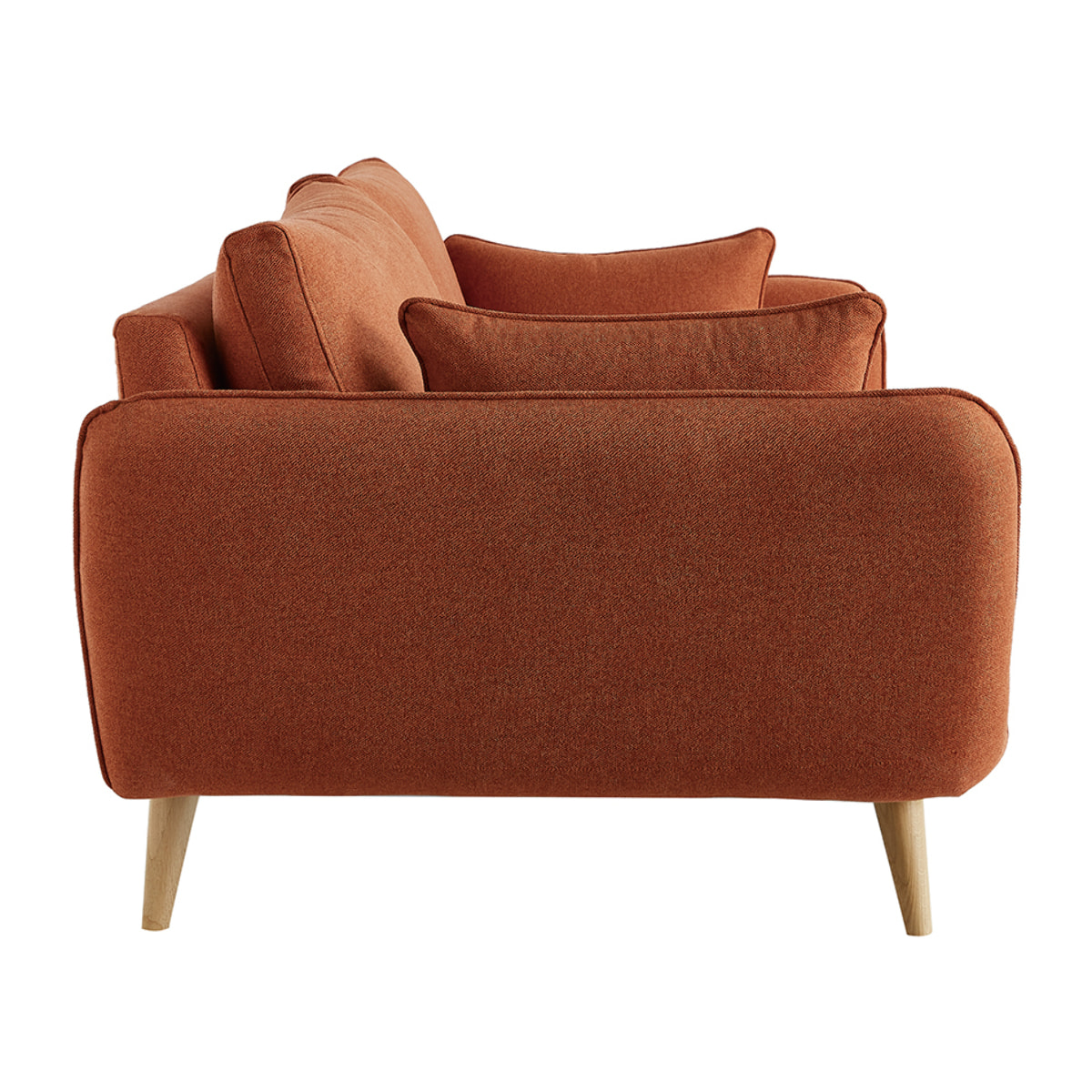 Canapé scandinave 3 places en tissu brique et bois clair CREEP