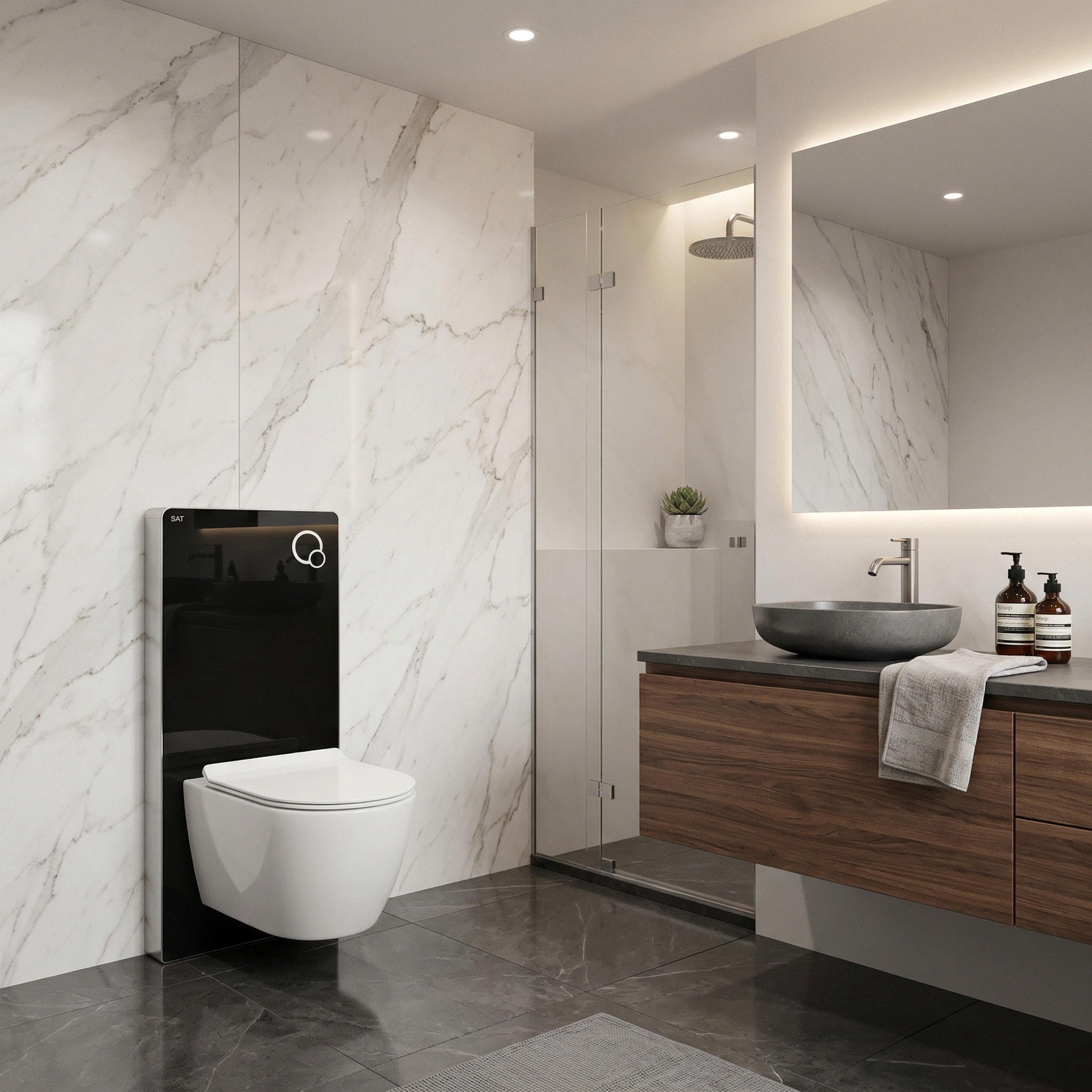 Glass pack WC bâti-support avec plaque de commande + WC suspendu Ceramia sans bride avec abattant SoftClose (STGLBCEPXWT01-FR)