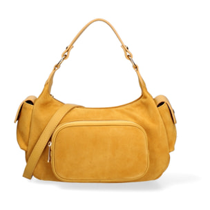 Borsa a spalla da donna Made in Italy - Modello Ardena - Pelle scamosciata - 30.0 x 17.0 x 12.0 cm