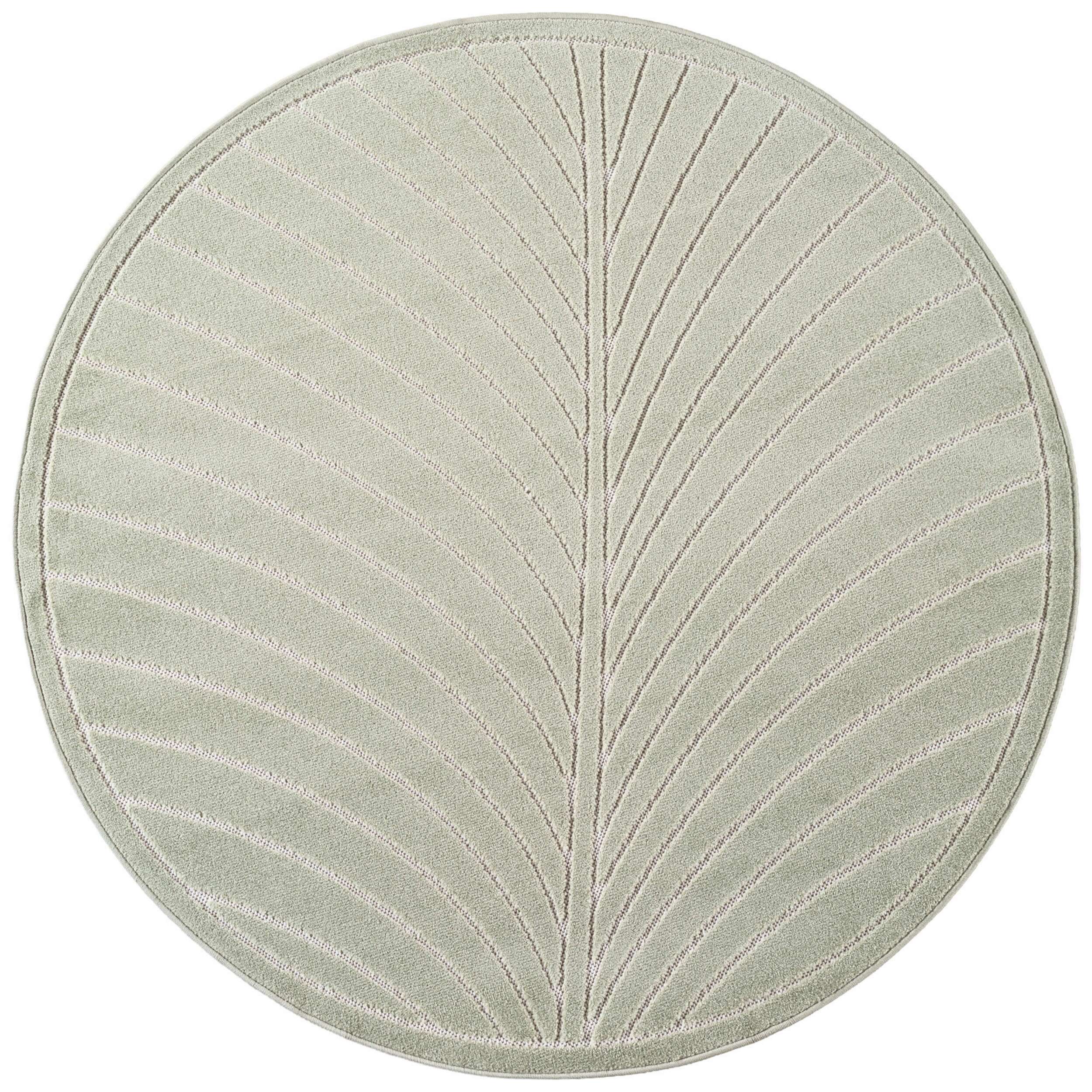 NOVA - Tapis intérieur/extérieur rond vert à motif feuille tropical