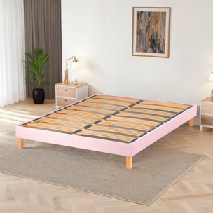 Sommier Lumière Technologie Tri-Lattes, tissu rose, Bois Épicéa, H30 cm, Lattes Actives, Aération Optimale