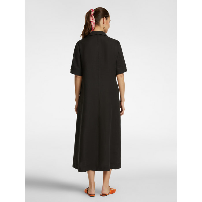 Elena Mirò - Vestido evasé de lino - Negro