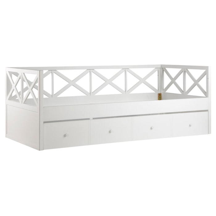 Lit gigogne Niza -bois massif d'araucaria et panneau mdf-couleur laqué blanc mat 210 x 78 x 99 cm