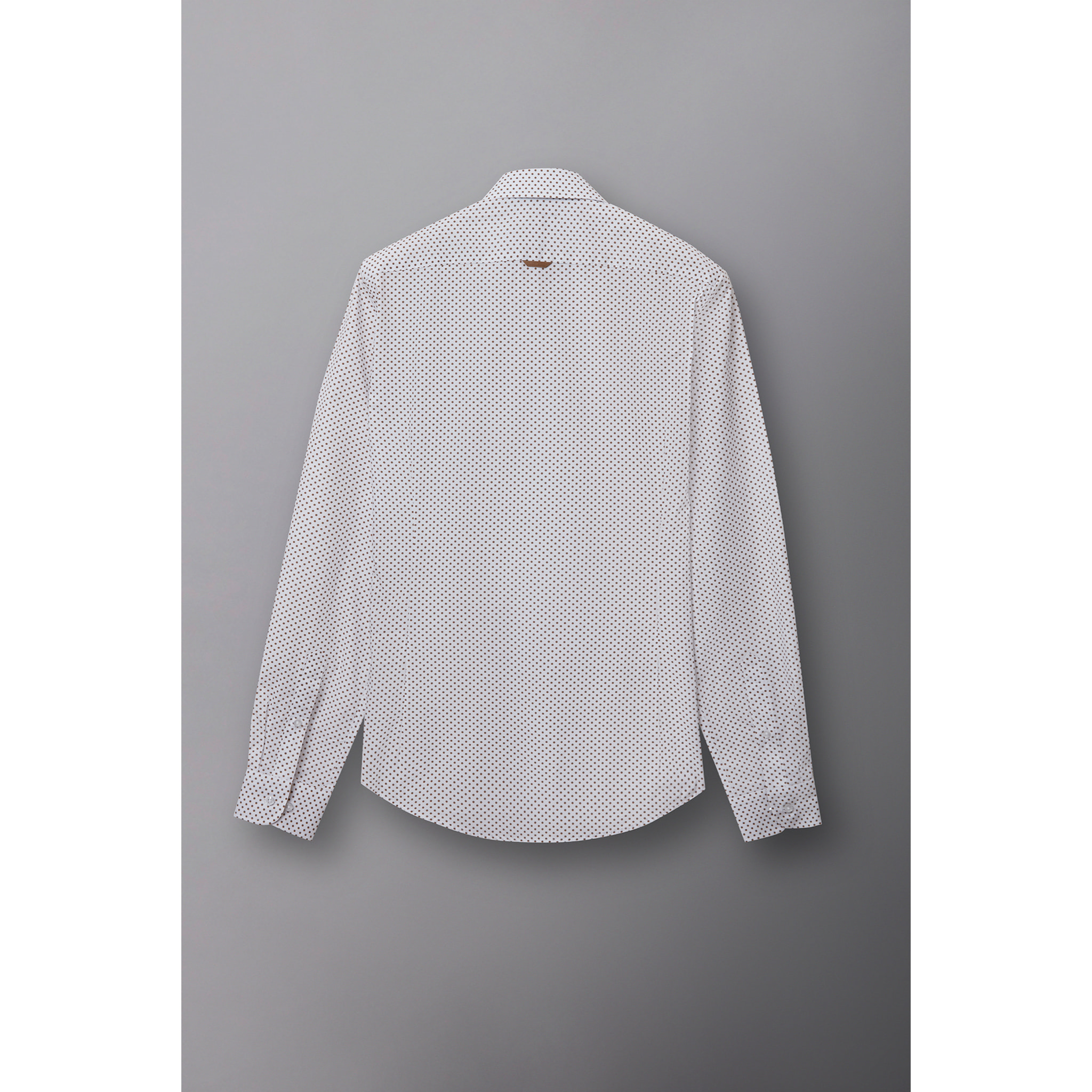 Camicia Uomo 1 Bottone Francese Slim Popeline Stampato Bianco e Grigio Medio