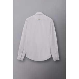 Camicia Uomo 1 Bottone Francese Slim Popeline Stampato Bianco e Grigio Medio