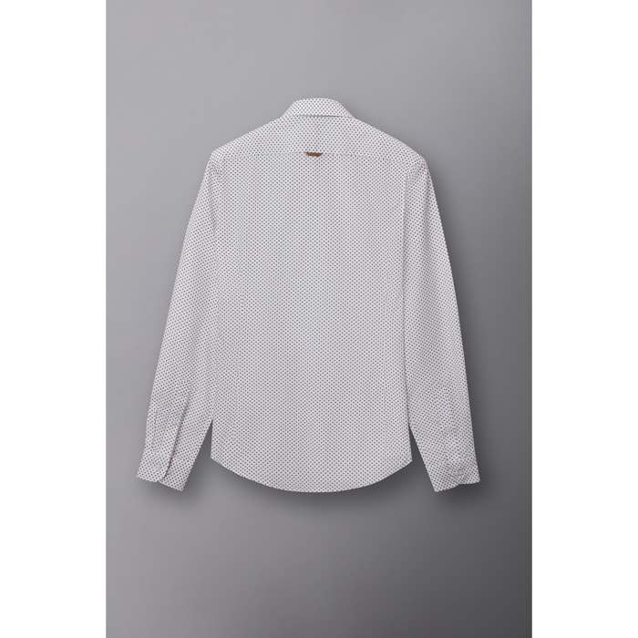 Camicia Uomo 1 Bottone Francese Slim Popeline Stampato Bianco e Grigio Medio