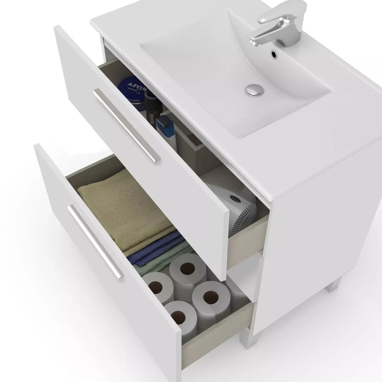 Pack de baño con lavabo cerámico Feel Blanco Brillo